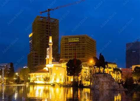 Tirana Albania March Hajji Et Hem Bey Mosque In Evening