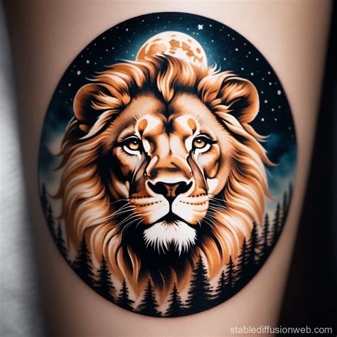 Lion, Sun, and Moon Tattoo Design | Stable Diffusion Online