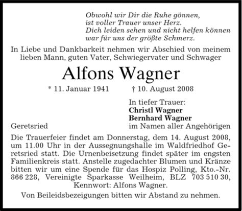 Traueranzeigen Von Alfons Wagner Trauer Merkur De