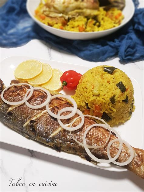 Poisson braisé et riz aux légumes Tabou en cuisine