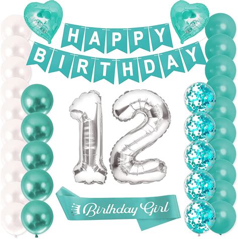 Amazon.com: PartyForever 12th Birthday Decorations for Girls and Boys Teal with Birthday Banner ...