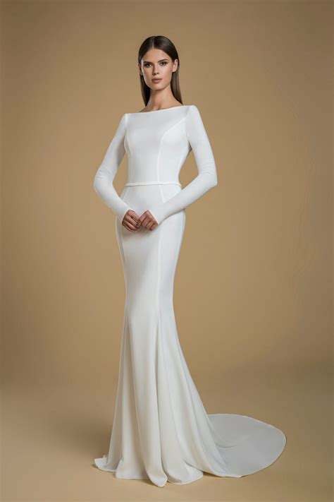 Long Sleeve Crepe Sheath Wedding Dress Kleinfeld Bridal