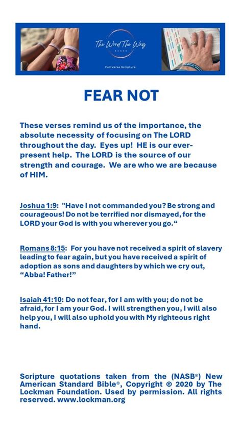 FEAR NOT Be Strong And Courageous Christian Full Verse Bible Bracelets