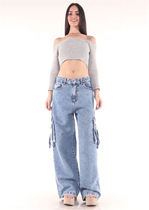 Wide Leg Cargo Nevado Con Tira Ruedo Normal B Ludenim JEANS POR