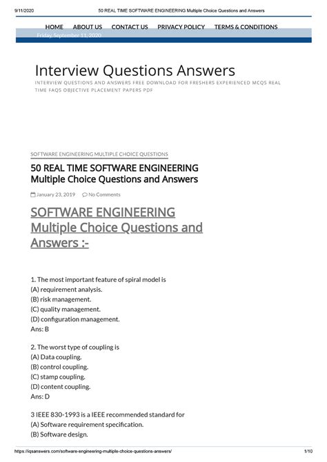 50 REAL TIME Software Engineering Multiple Choice Questions And Answers