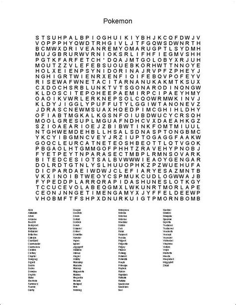 Pokemon Word Search Printable