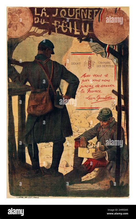 French World War I Propaganda Lapine Imp Paris 1915 Poster La Journee Du Poilu Stock