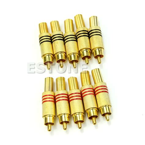 Enchufe Rca Chapado En Oro Conector Macho De Audio Resorte De Metal