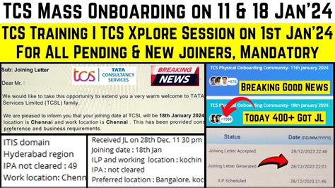 Tcs Mass Onboarding On Jan Tcs New Joining Update Tcs