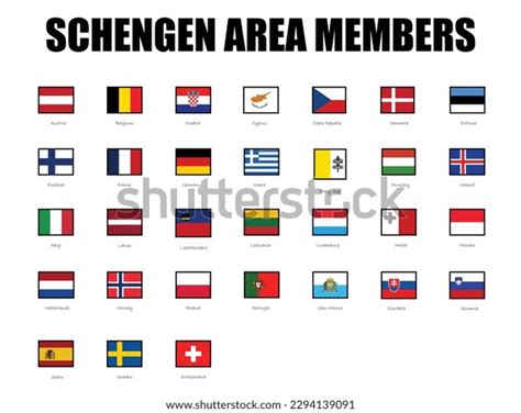 Schengen Area Members National Flags Schengen Stock Vector Royalty