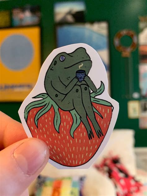 Frog On Strawberry Sticker Etsy