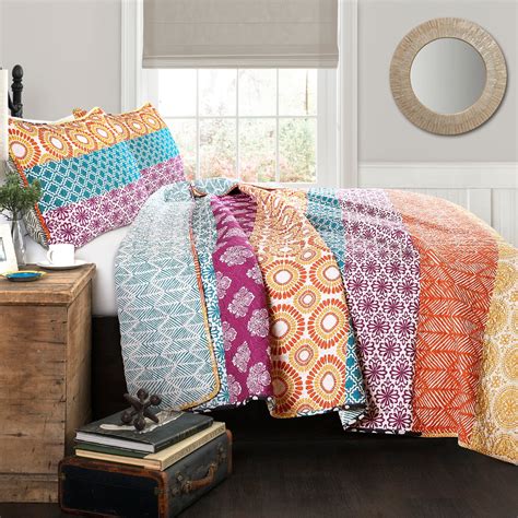 Bohemian Stripe Quilt 3 Piece Set Lush Decor