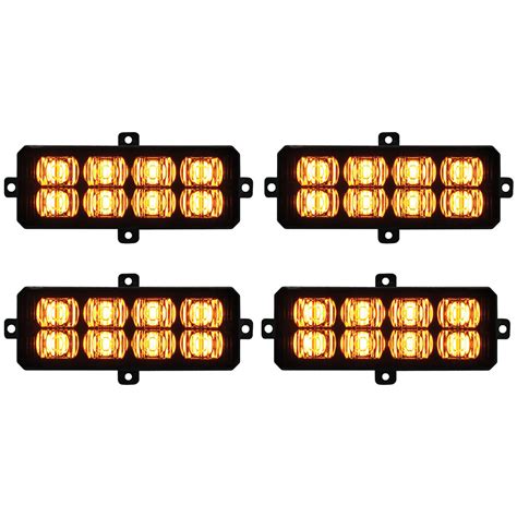 Race Sport Lighting Bolt On 4 Led Grille Strobe Light Kit Amber