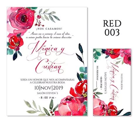 25 Invitaciones Florales Rojo Bodas Xv Años Etc en venta en