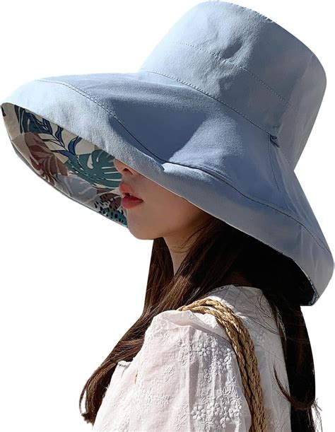 Kukuzhu Super Wide Brim Women Sun Hat Cotton Floppy Packable Reversible Wired Edge Hats Uv