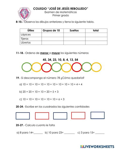 Examen De Matematicas 1er Grado