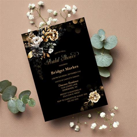 Black Gold Floral Bridal Shower Invitation Zazzle