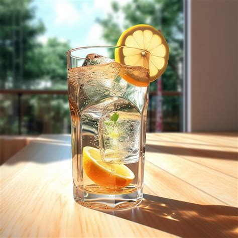 Premium AI Image A Glass Of Ice Water With Lemon Slices And Orange