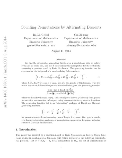 Pdf Counting Permutations By Alternating Descents