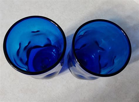 2 Blenko Dimple Glass Tumblers In Cobalt Blue Etsy