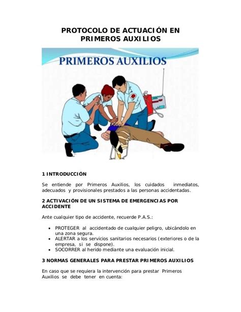 Protocolo De Actuación En Primeros Auxilios