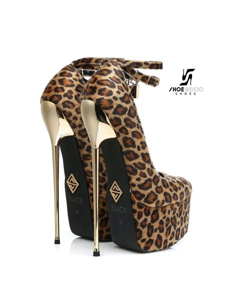 Leopard Essence Giaro Slick Platform Pumps With Lock And Ankle Strap