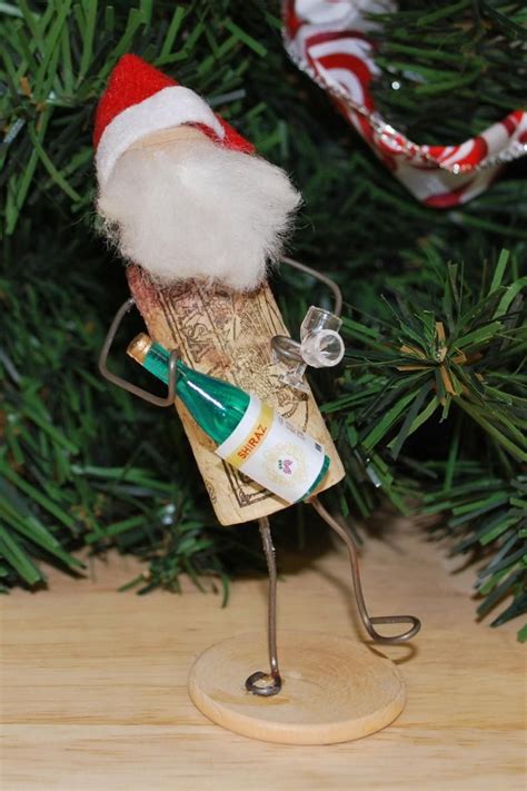 Wine Cork Santa On Stand Cork Crafts Christmas Wine Cork Ornaments Cork Crafts Diy