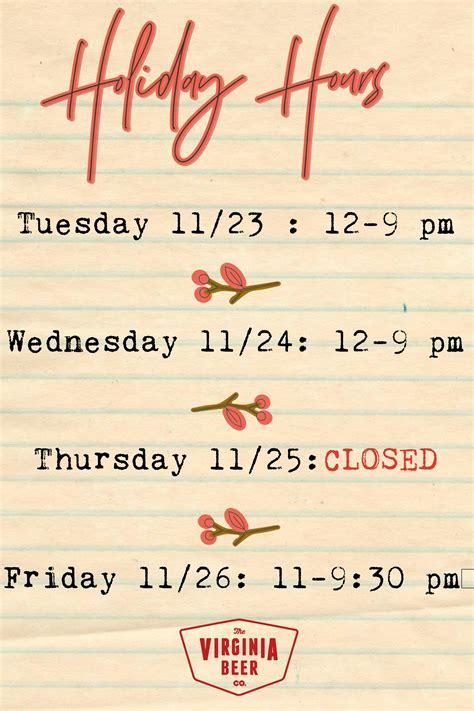 Thanksgiving 2021 Schedule | The Virginia Beer Company