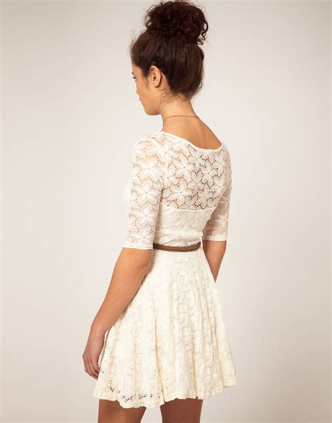 Lyst River Island River Island Lace Skater Dress In Natural