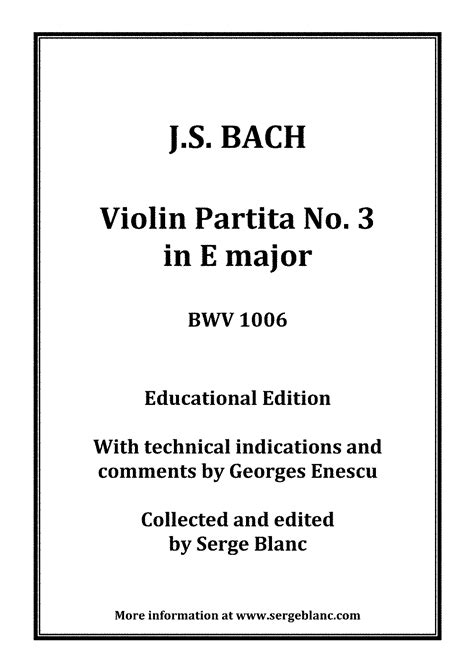 Violin Partita No In E Major Bwv Bach Johann Sebastian