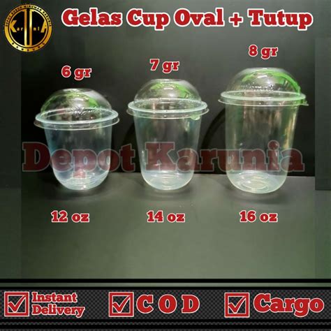 Jual Pcs Gelas Plastik Cup Oval Oz Oz Oz Pcs Tutup