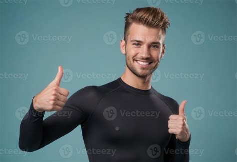 Ai Generated A Surfer In A Wetsuit Gives A Thumbs Up His Grin Expressing Eager Anticipation