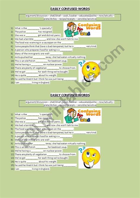 Easily Confused Words Worksheet