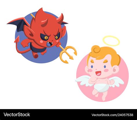 Cute Cartoon Style Little Devil And Angel Vector Image