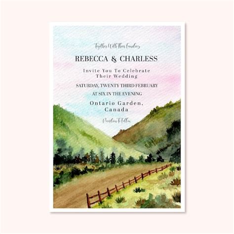 Belle Invitation De Mariage Avec Fond De Paysage Aquarelle Vecteur