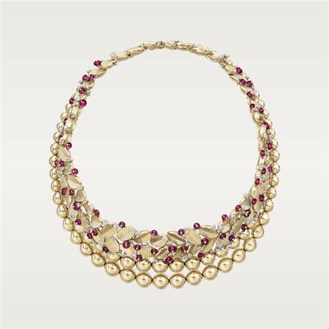 CRH7001108 Grain de Café necklace Yellow gold platinum rubellites