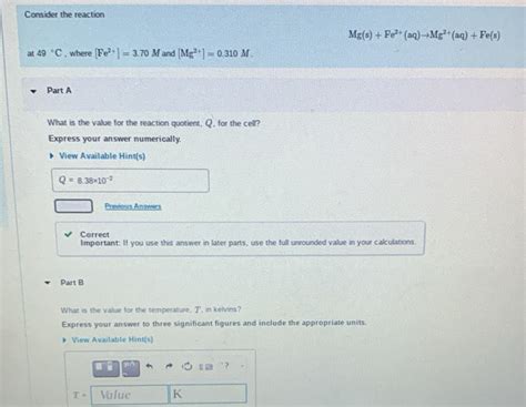 Solved Consider The Reaction Mg S Fe 2 Aq To Mg 2 Aq Fe S At