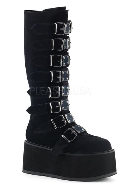 Demonia Damned 518 Velvet Knee High Platform Boot Attitude Clothing