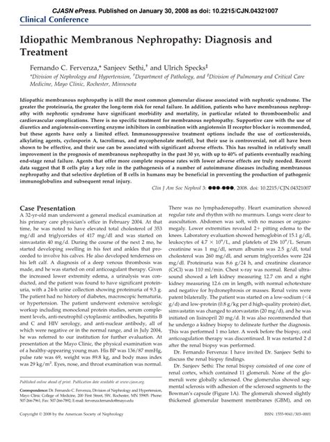 Pdf Idiopathic Membranous Nephropathy Diagnosis And Treatment