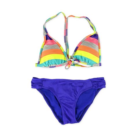 Hobie Womens Striped Side Tab Piece Bikini Multicoloured Small