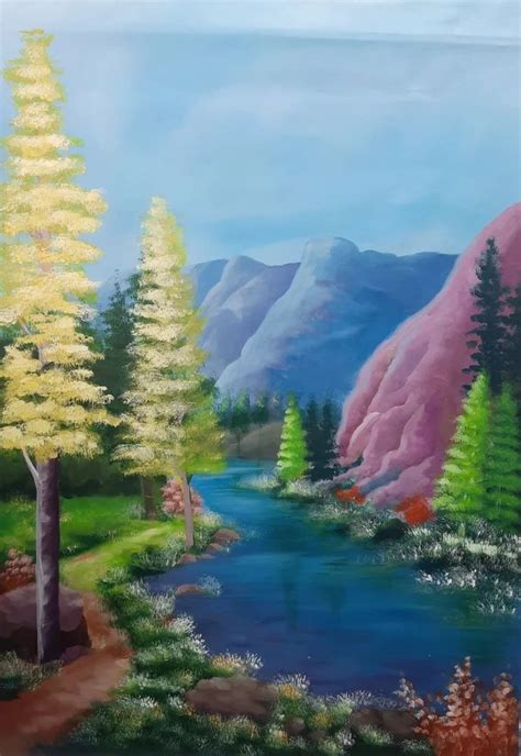 Canvas Synthetic Wood Natural Landscape Painting Size 24x36 Inches At