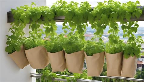 Premium Photo | A row of hanging pots with plants hanging from them