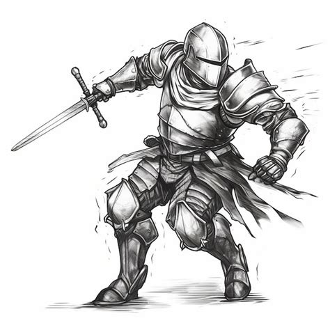 A drawing of a knight with a sword and a drawing of a knight. | Premium ...