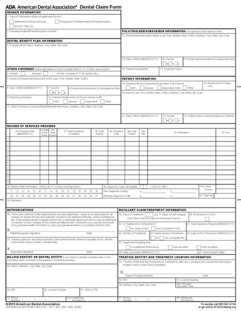 Printable Ada Dental Claim Form 2024