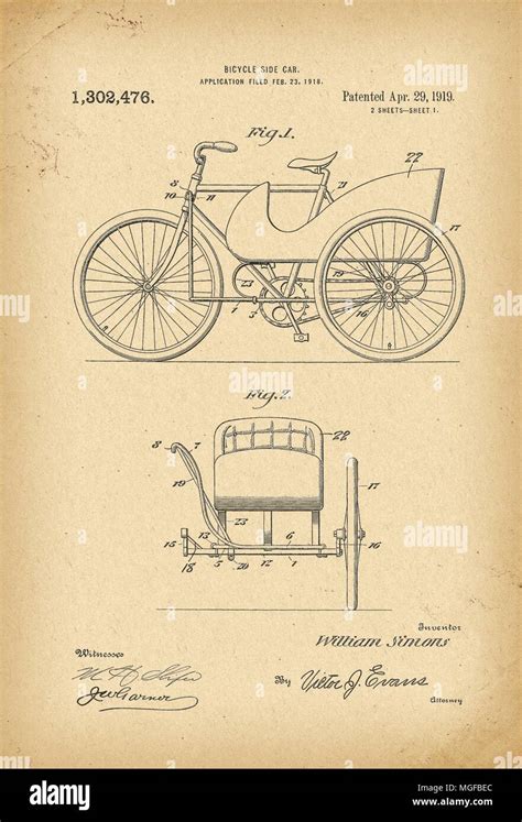 1919 Patent Velocipede Bicycle history invention Stock Photo - Alamy