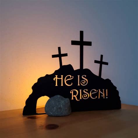 Totil Desktop Ornament Easter Resurrection Scene Set He Is Risen Wooden Tabletop Centerpieces