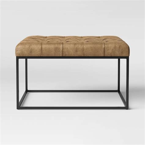 Trubeck Tufted Faux Leather Metal Base Cocktail Ottoman Brown Project