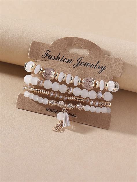 4pcs Set Crystal Beaded Bracelet SHEIN USA