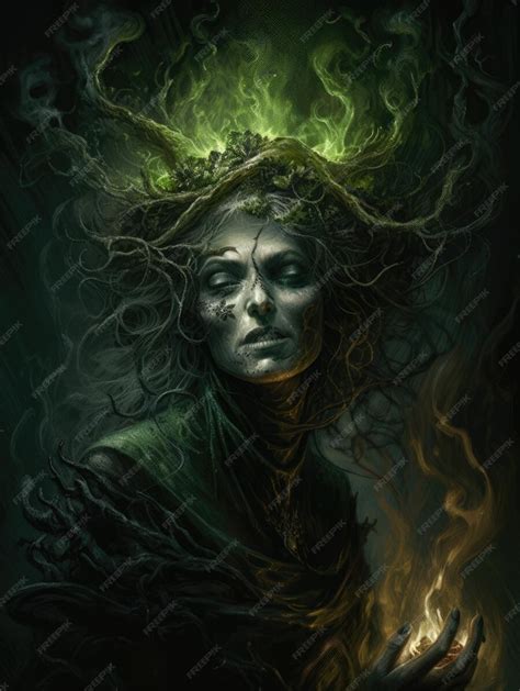 Premium Ai Image Witch Epic Dark Fantasy Illustration Magic The