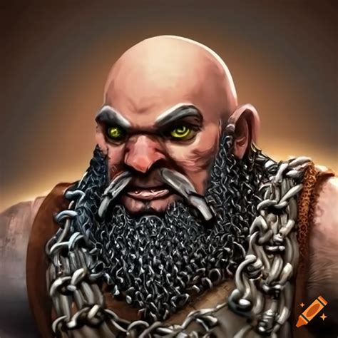 Bald Male Dwarf With Black Beard Wearing Chainmail Armor Carrying